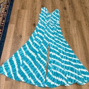 Blue and White Tie-Dye Jumpsuit
